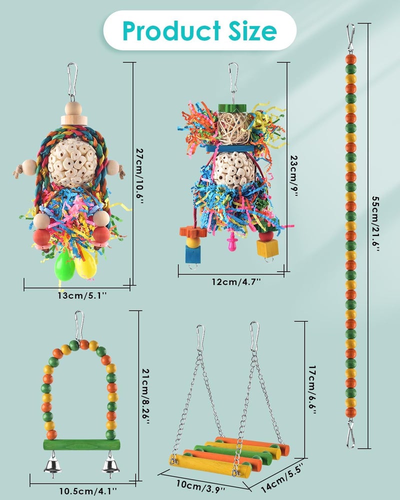 Bissap Conure Toys, 5 PCS Parrot Foraging Shredder Hanging Toys Sola Balls with Sand Hammer Perch Swing Climbing Ladder for Small Parrots Parakeets Conures Cockatiels Love Birds Cage Toy - Image 2